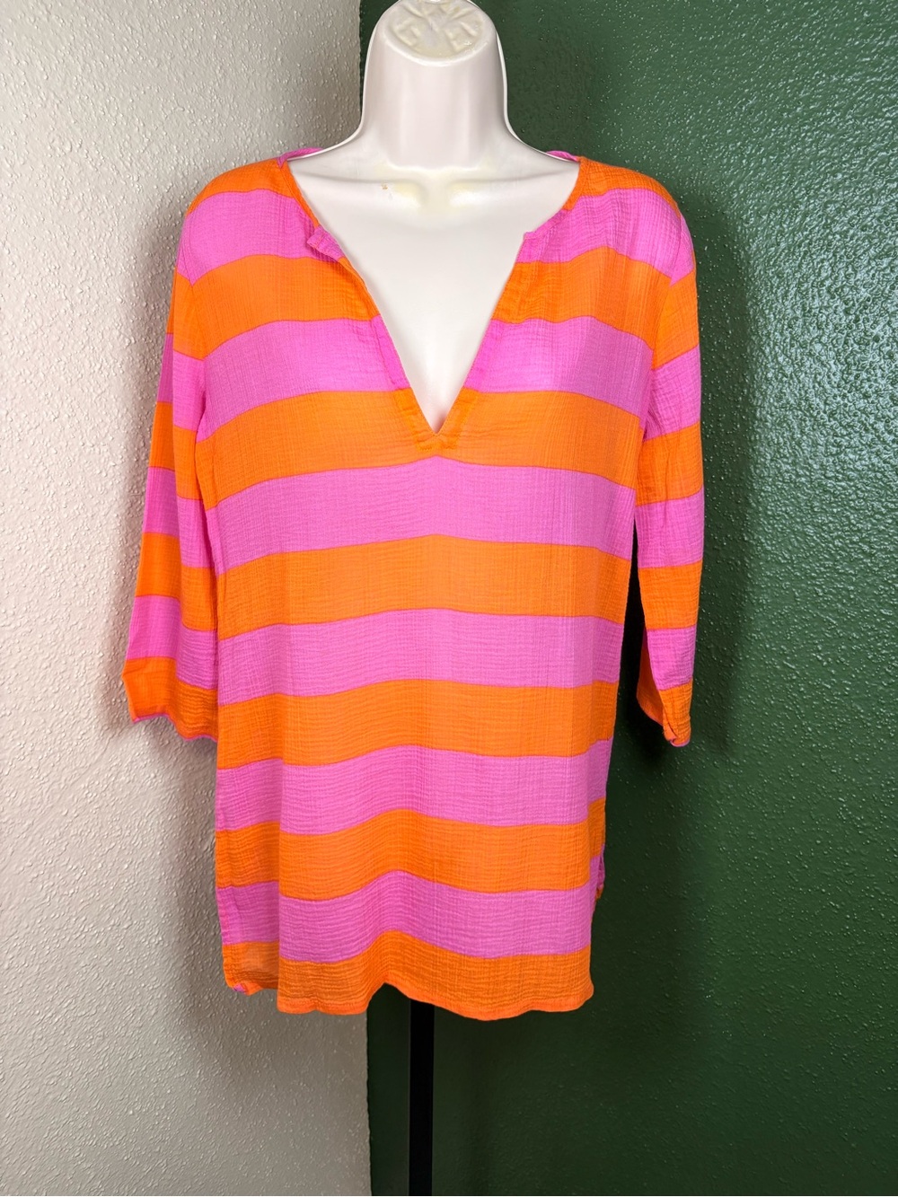 J Crew V-Neck Swim Cover-Up in Pink & Orange Stripes